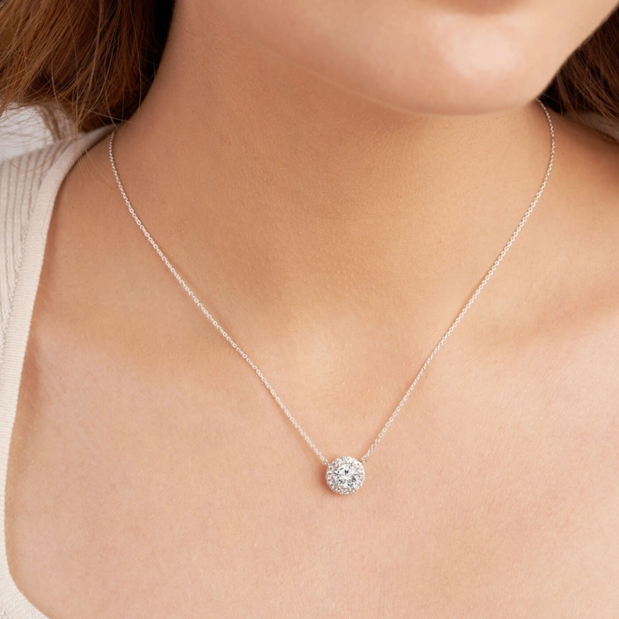 Belleza Halo Lab Diamond Solitaire Necklace
